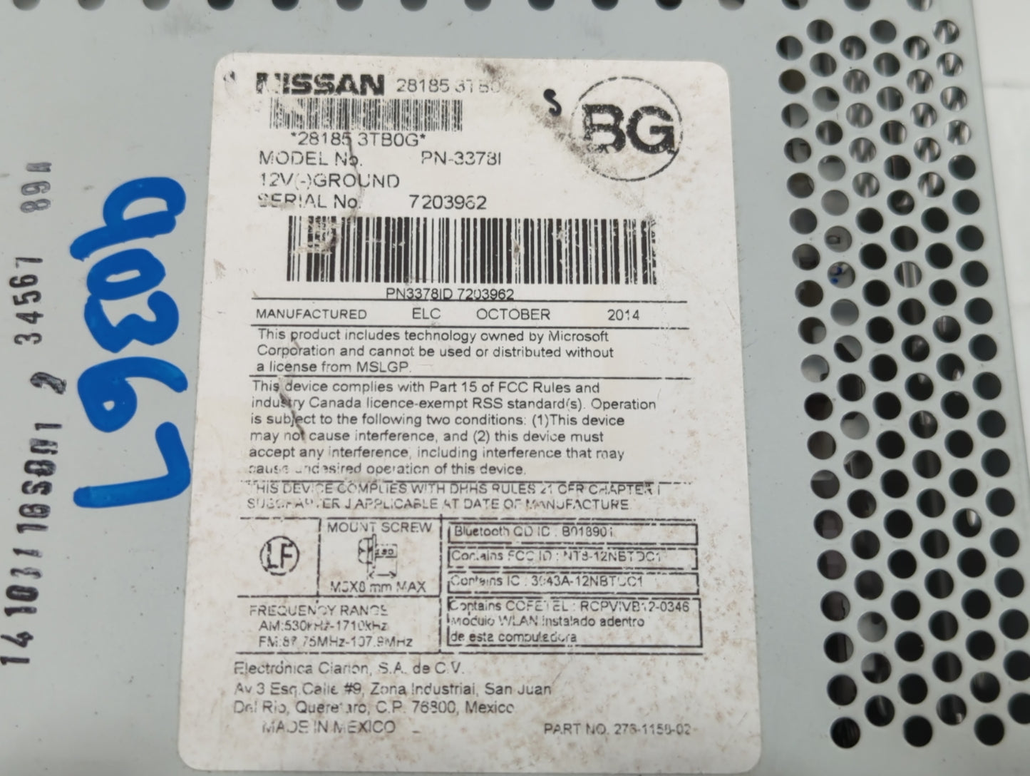 2013-2015 Nissan Altima Radio AM FM Cd Player Receiver Replacement P/N:28185 3TB0G Fits Fits 2013 2014 2015 OEM Used Auto Pa