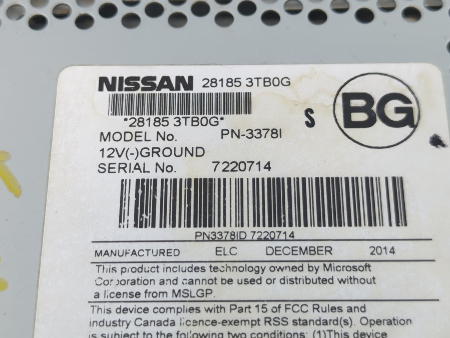 2013-2015 Nissan Altima Radio AM FM Cd Player Receiver Replacement P/N:28185 3TBOG 7220714, PN-33781 Fits Fits 2013 2014 201