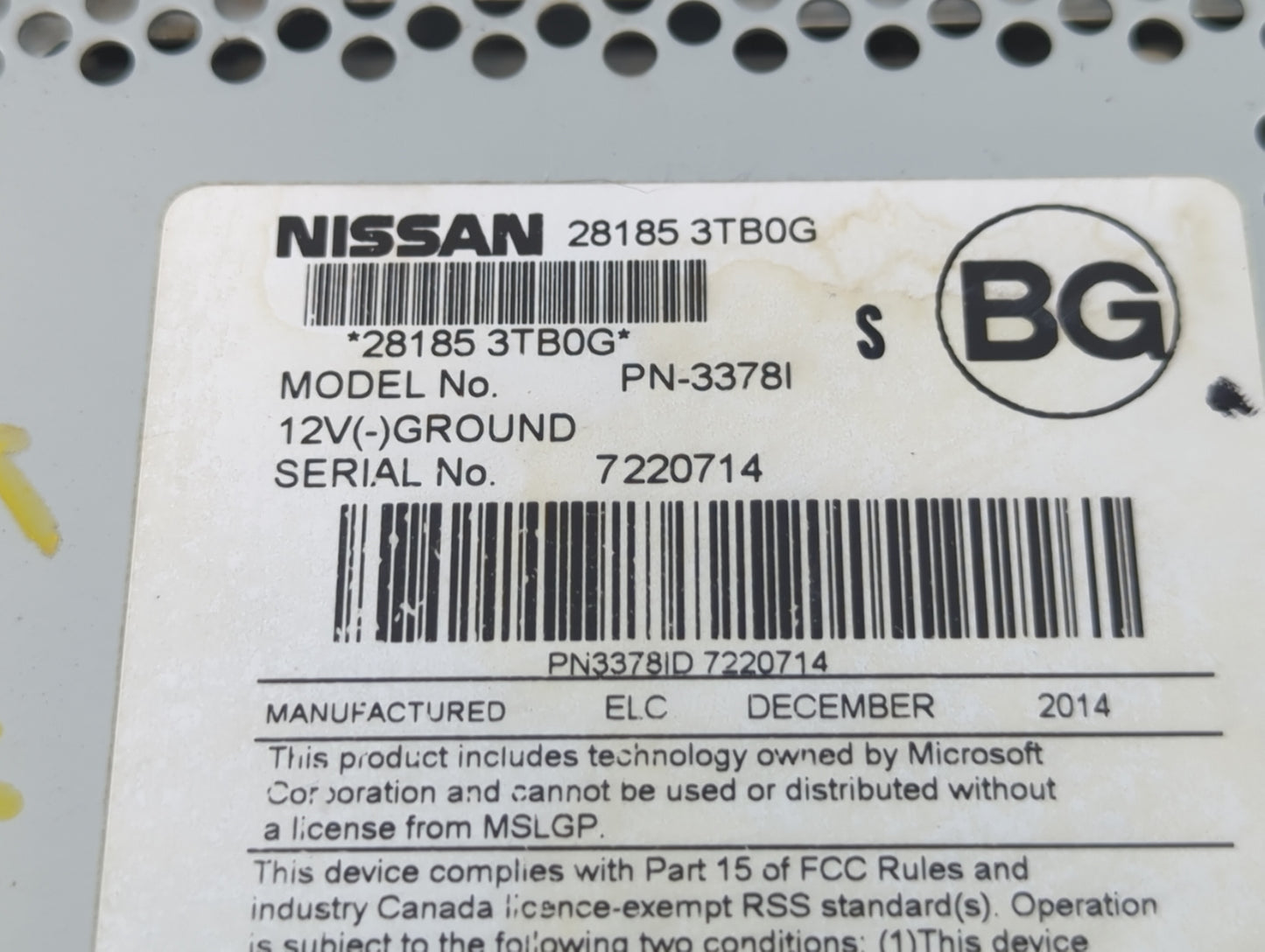 2013-2015 Nissan Altima Radio AM FM Cd Player Receiver Replacement P/N:28185 3TBOG 7220714, PN-33781 Fits Fits 2013 2014 201