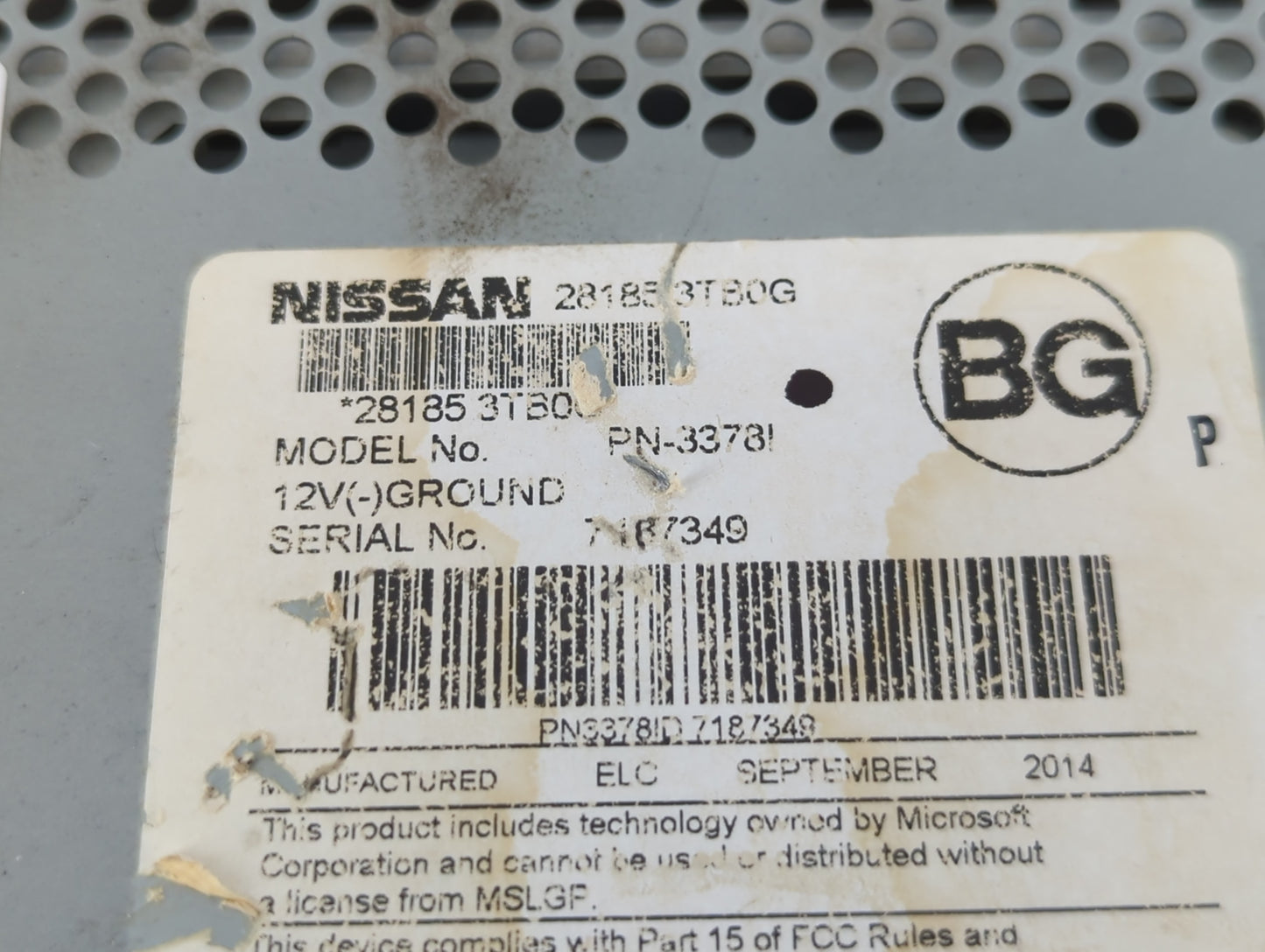 2015 Nissan Altima Radio AM FM Cd Player Receiver Replacement P/N:28185 3TB0G 281853TB0G Fits OEM Used Auto Parts - Oemuseda