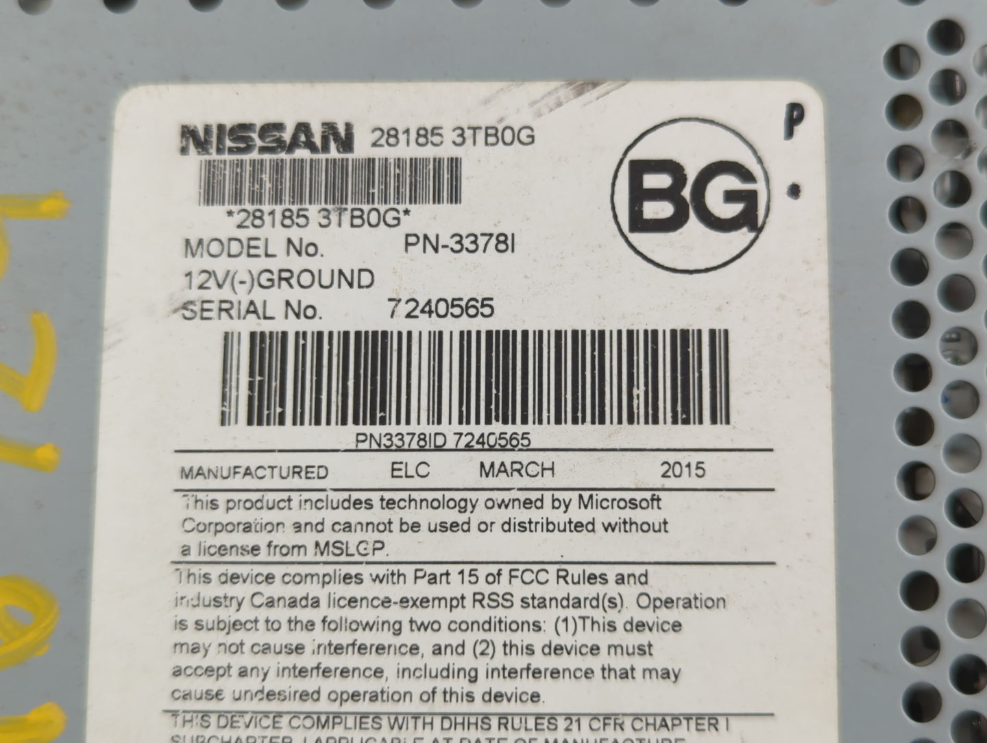 2013-2015 Nissan Altima Radio AM FM Cd Player Receiver Replacement P/N:28185 3TB0G Fits Fits 2013 2014 2015 OEM Used Auto Pa