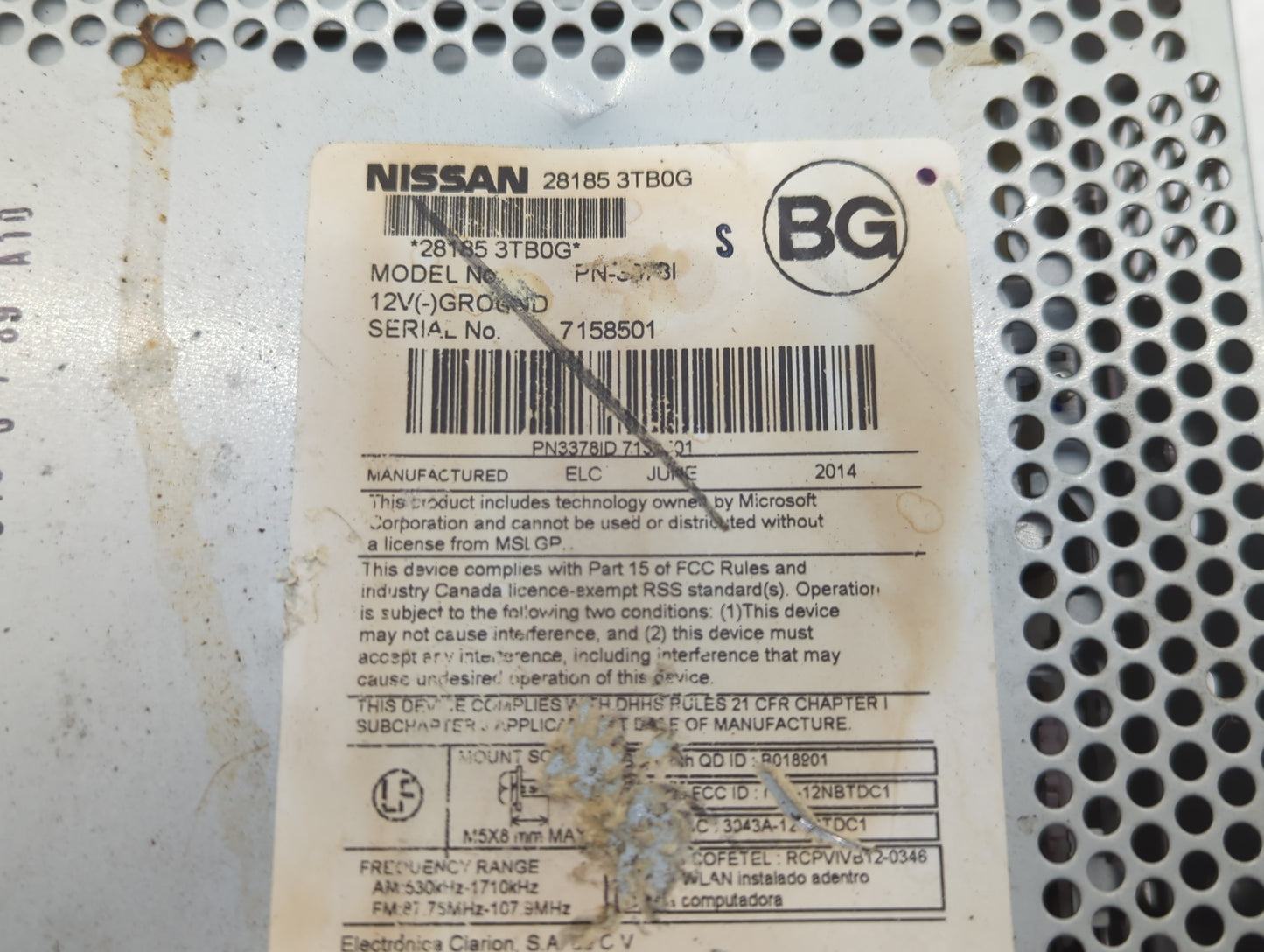 2013-2015 Nissan Altima Radio AM FM Cd Player Receiver Replacement P/N:28185 3TB0G Fits Fits 2013 2014 2015 OEM Used Auto Pa