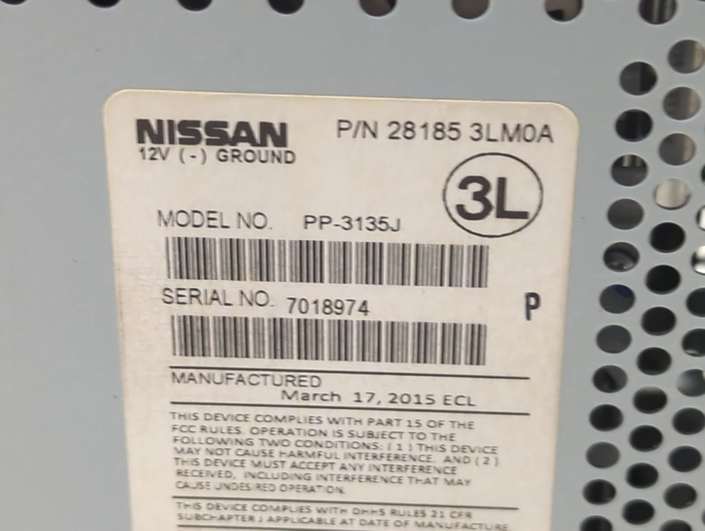 2014-2017 Nissan Nv200 Radio AM FM Cd Player Receiver Replacement P/N:28185 3LM0A PP-3135J Fits Fits 2014 2015 2016 2017 OEM