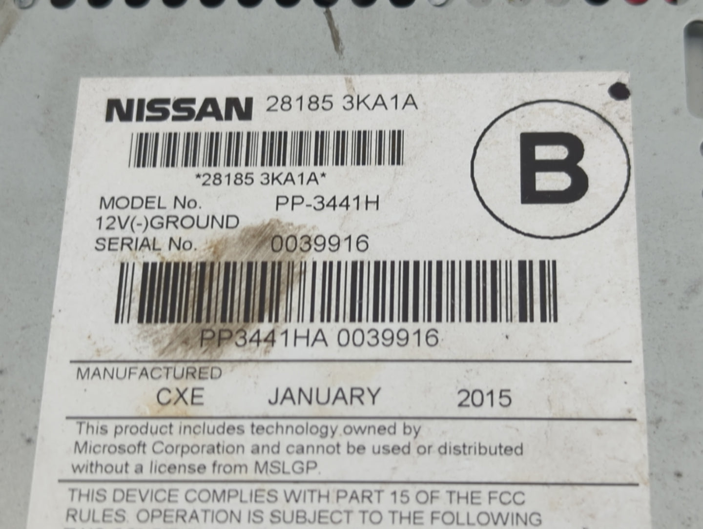 2015-2016 Nissan Pathfinder Radio AM FM Cd Player Receiver Replacement P/N:28185 3KA1A Fits Fits 2015 2016 OEM Used Auto Par