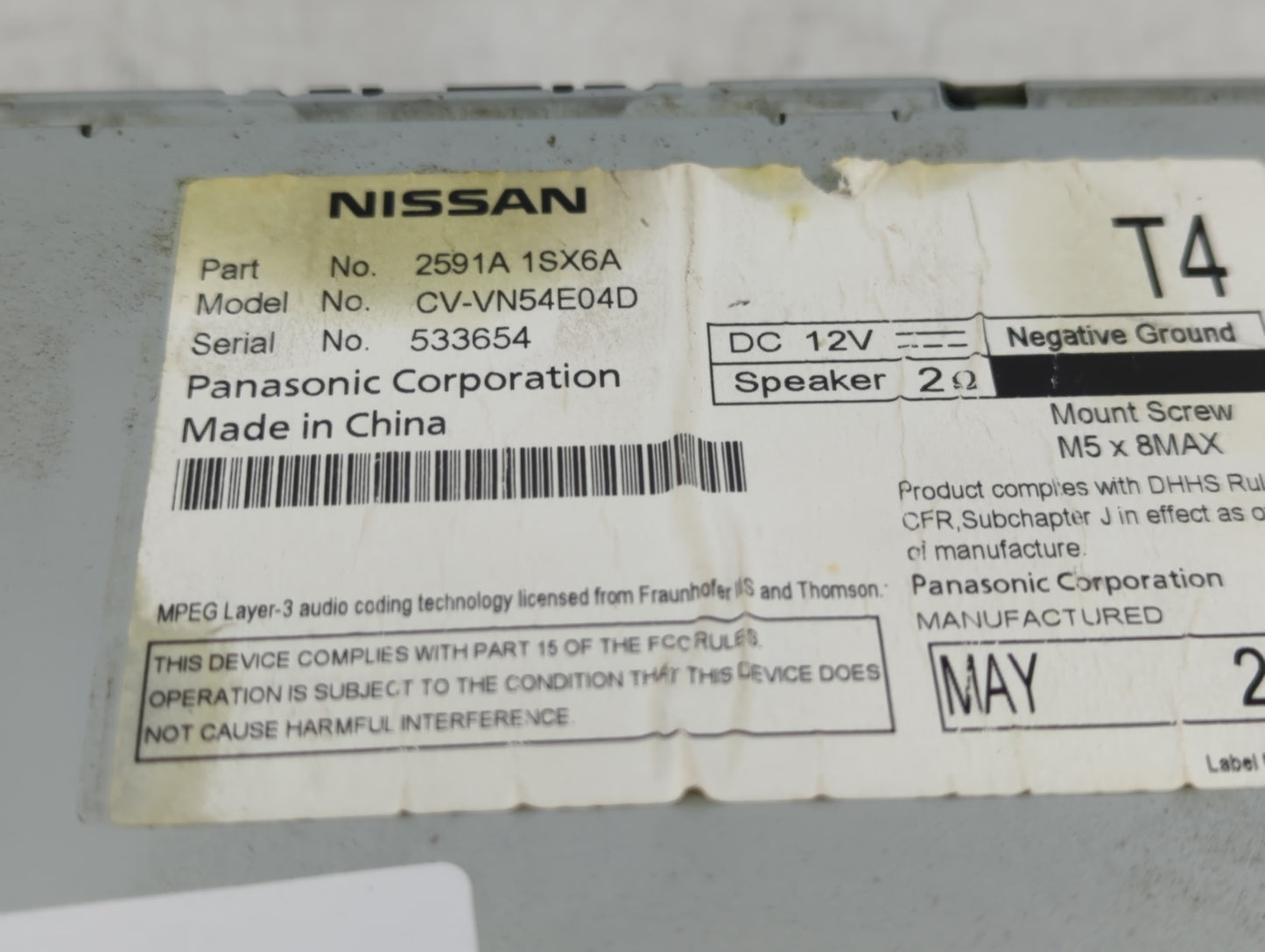 2015 Nissan Pathfinder Radio AM FM Cd Player Receiver Replacement P/N:2591A 1SX6A Fits OEM Used Auto Parts - Oemusedautopart