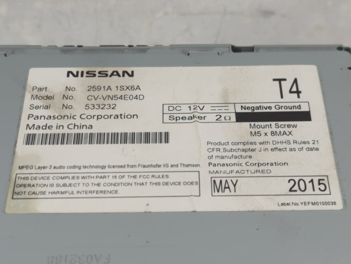 2013-2014 Nissan Pathfinder Radio AM FM Cd Player Receiver Replacement P/N:2591A1SX6A CV-VN54E04D Fits Fits 2013 2014 2015 O