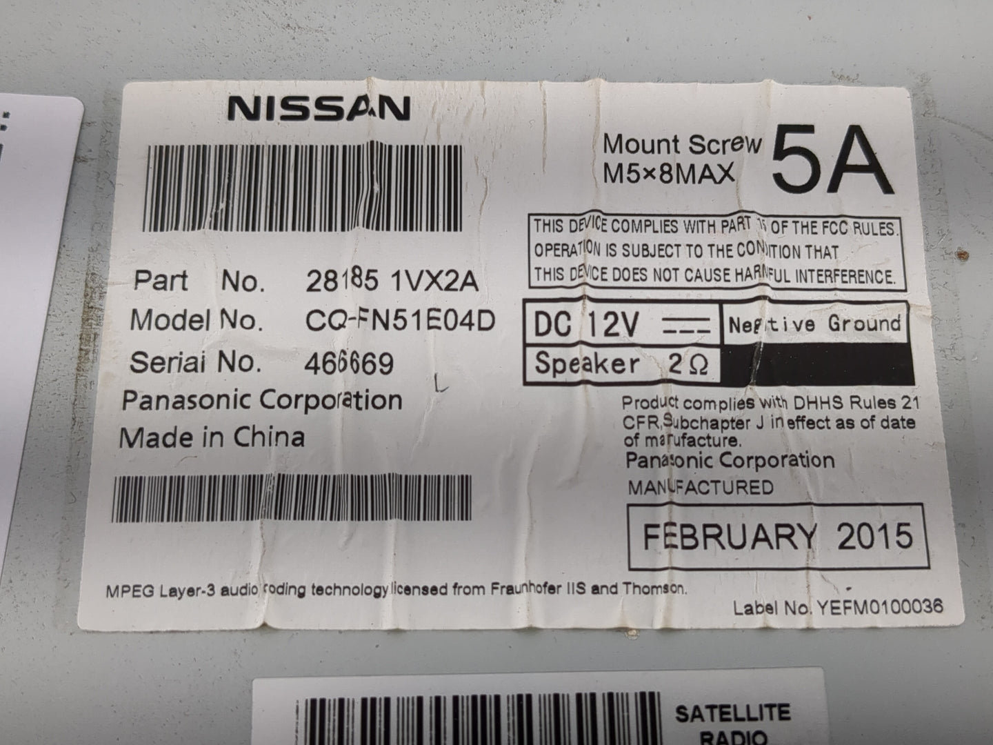 2012-2015 Nissan Rogue Radio AM FM Cd Player Receiver Replacement P/N:28185 1VX2A Fits Fits 2012 2013 2014 2015 OEM Used Aut