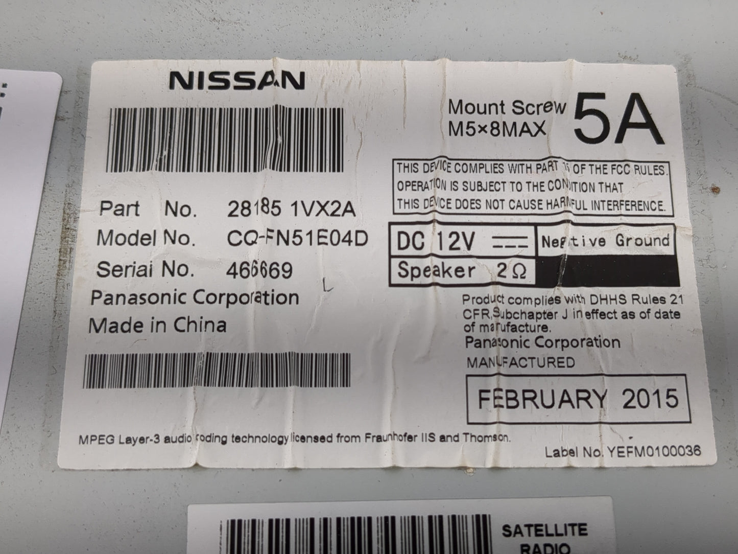 2012-2015 Nissan Rogue Radio AM FM Cd Player Receiver Replacement P/N:28185 1VX2A Fits Fits 2012 2013 2014 2015 OEM Used Aut
