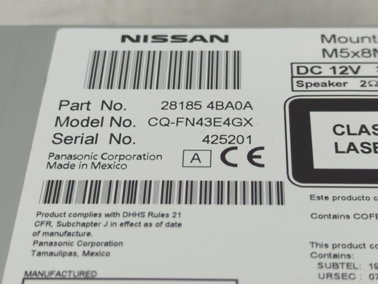 2014-2015 Nissan Rogue Radio AM FM Cd Player Receiver Replacement P/N:28185 4BA0A Fits Fits 2014 2015 OEM Used Auto Parts - 