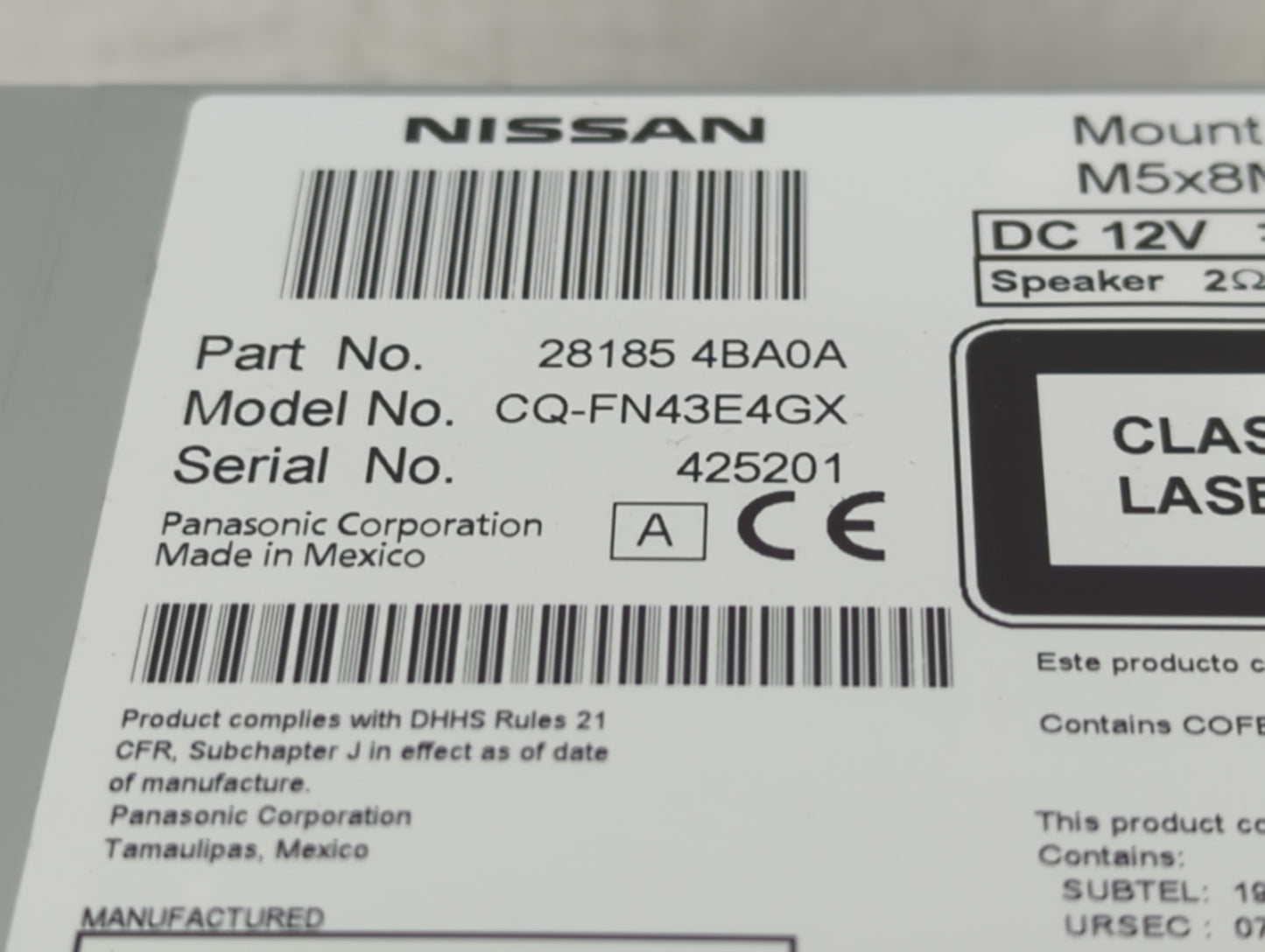 2014-2015 Nissan Rogue Radio AM FM Cd Player Receiver Replacement P/N:28185 4BA0A Fits Fits 2014 2015 OEM Used Auto Parts - 