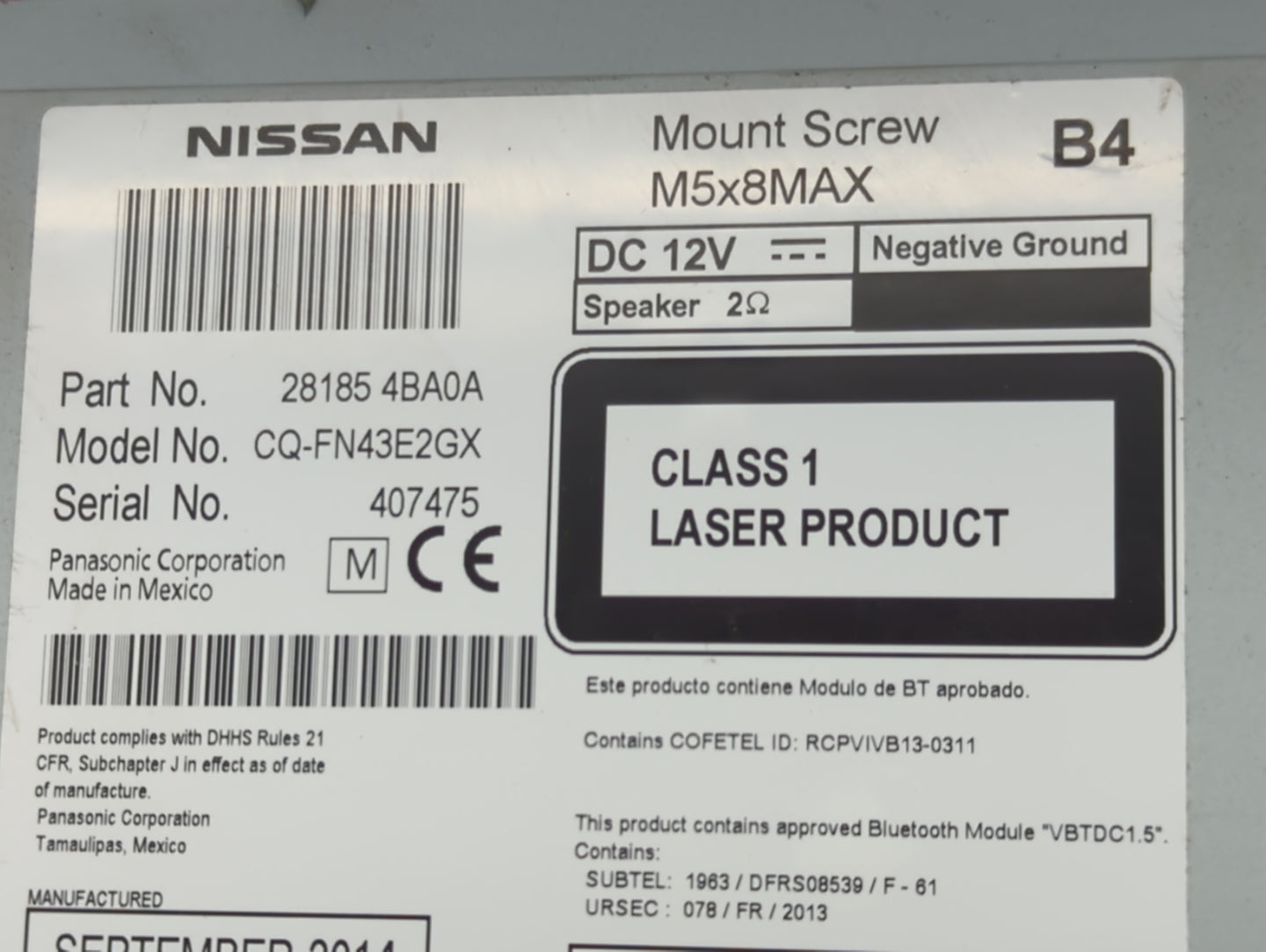 2015-2016 Nissan Rogue Radio AM FM Cd Player Receiver Replacement P/N:281854BA0A CQ-FN43E2GX Fits Fits 2015 2016 OEM Used Au
