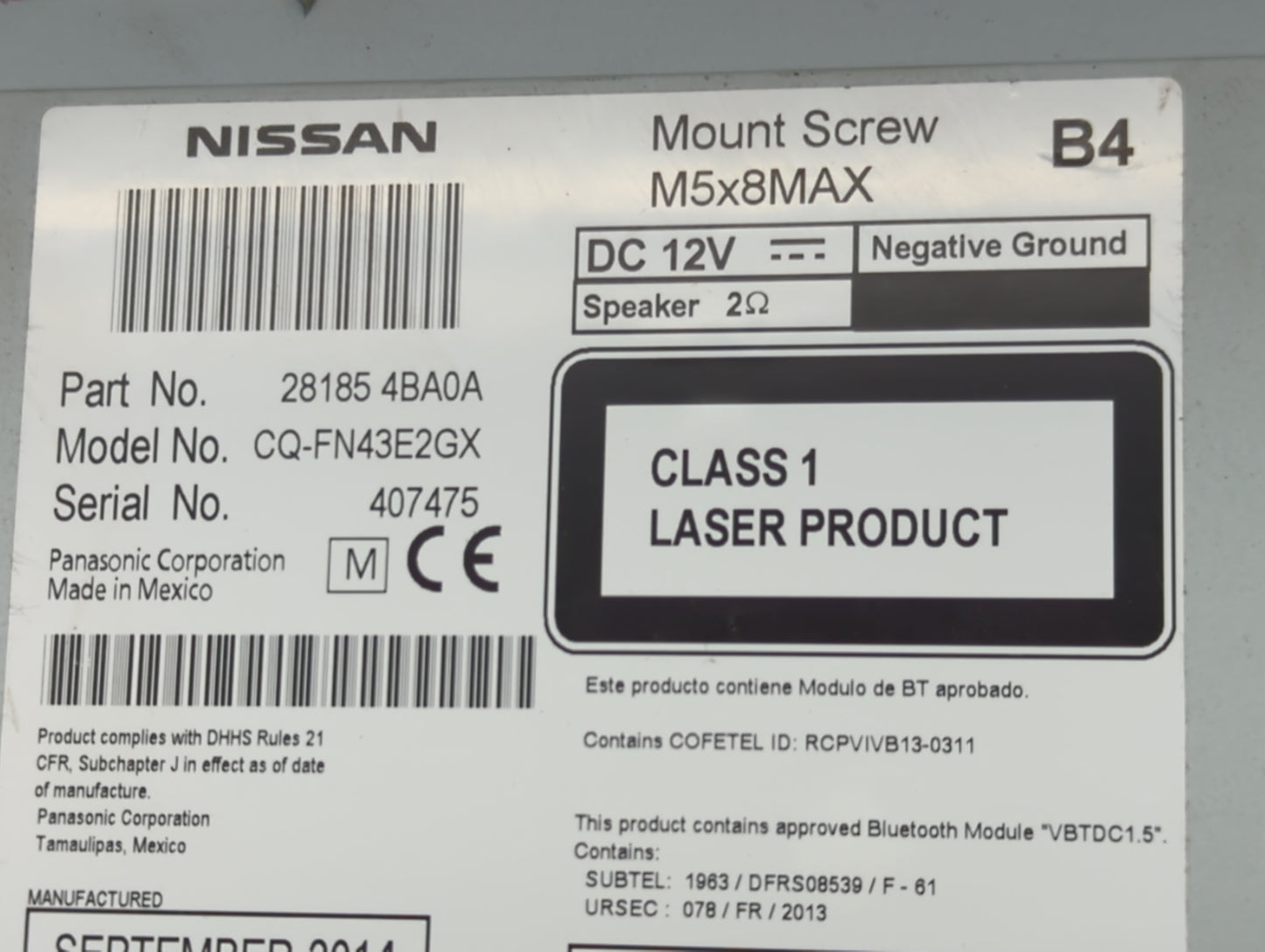 2015-2016 Nissan Rogue Radio AM FM Cd Player Receiver Replacement P/N:281854BA0A CQ-FN43E2GX Fits Fits 2015 2016 OEM Used Au