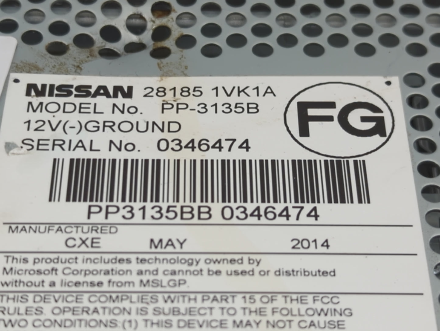2013-2015 Nissan Rogue Radio AM FM Cd Player Receiver Replacement P/N:281851VK1A PP-3135B Fits Fits 2013 2014 2015 OEM Used 
