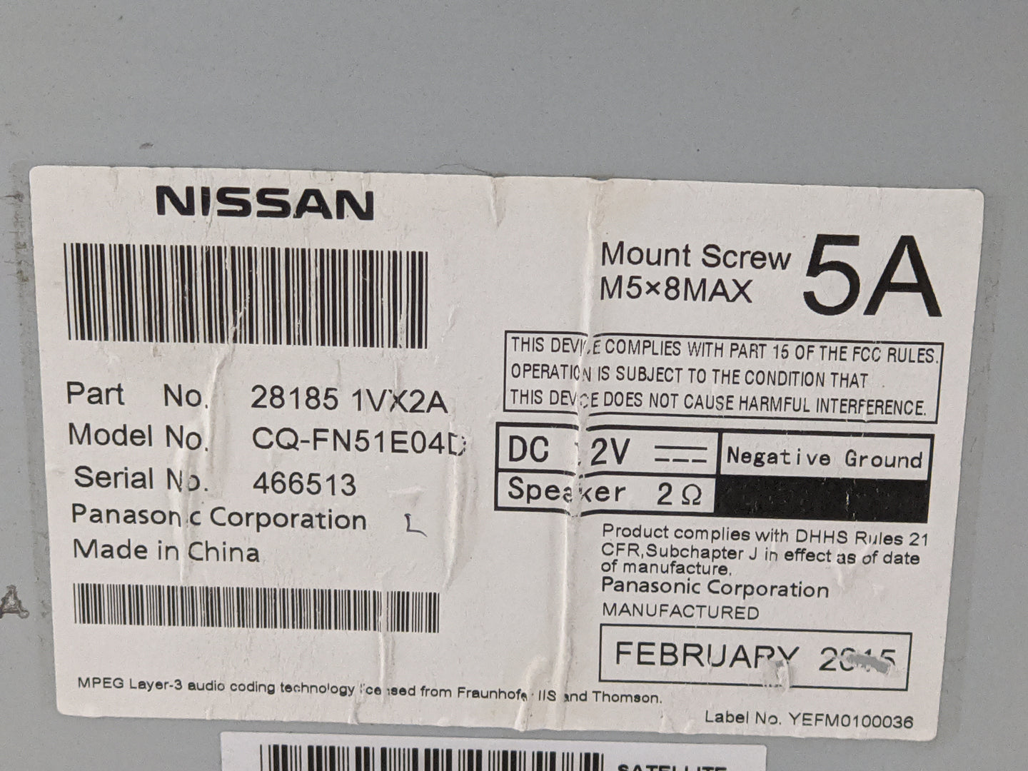 2012-2015 Nissan Rogue Radio AM FM Cd Player Receiver Replacement P/N:28185 1VX2A CQ-FN51E04D Fits Fits 2012 2013 2014 2015 