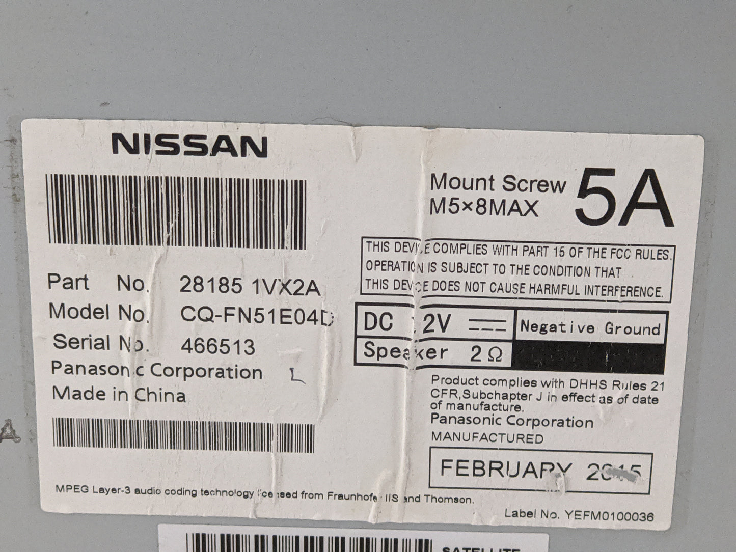 2012-2015 Nissan Rogue Radio AM FM Cd Player Receiver Replacement P/N:28185 1VX2A CQ-FN51E04D Fits Fits 2012 2013 2014 2015 