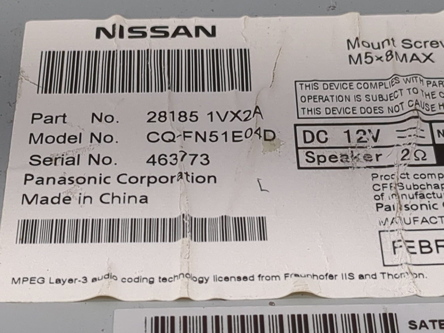 2012-2015 Nissan Rogue Radio AM FM Cd Player Receiver Replacement P/N:28185 1VX2A CQ-FN51E04D Fits Fits 2012 2013 2014 2015 