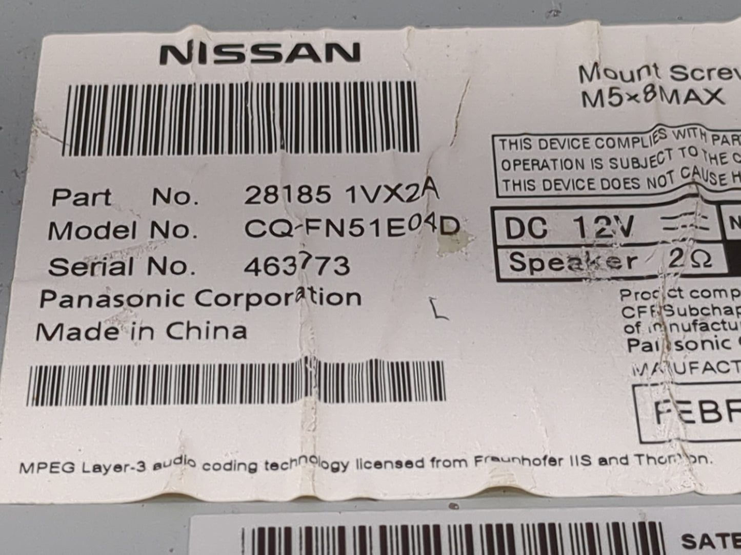 2012-2015 Nissan Rogue Radio AM FM Cd Player Receiver Replacement P/N:28185 1VX2A CQ-FN51E04D Fits Fits 2012 2013 2014 2015 