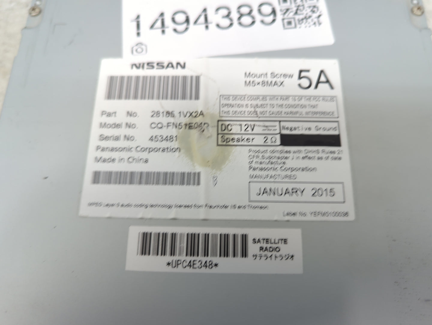 2012-2015 Nissan Rogue Radio AM FM Cd Player Receiver Replacement P/N:28185 1VX2A CQ-FN51E06D Fits Fits 2012 2013 2014 2015 