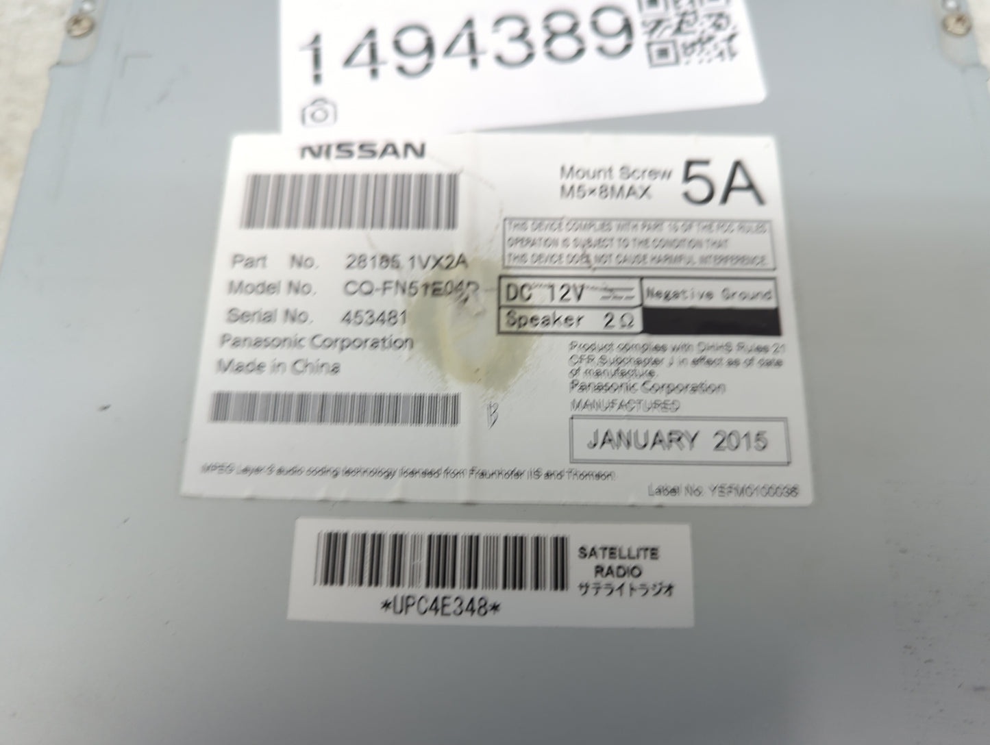 2012-2015 Nissan Rogue Radio AM FM Cd Player Receiver Replacement P/N:28185 1VX2A CQ-FN51E06D Fits Fits 2012 2013 2014 2015 