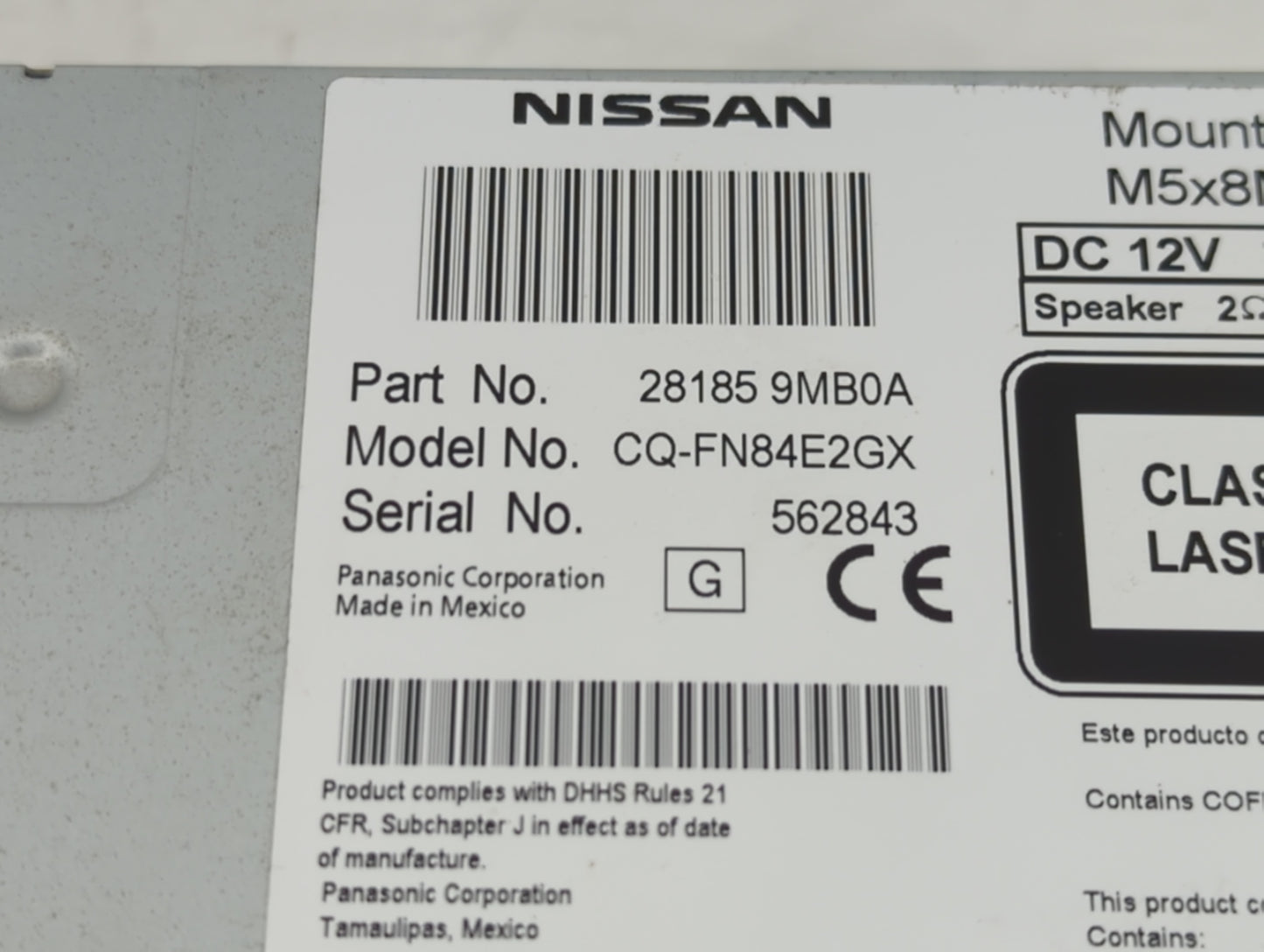 2015 Nissan Sentra Radio AM FM Cd Player Receiver Replacement P/N:28185 9MB0A Fits Fits 2016 OEM Used Auto Parts - Oemusedau