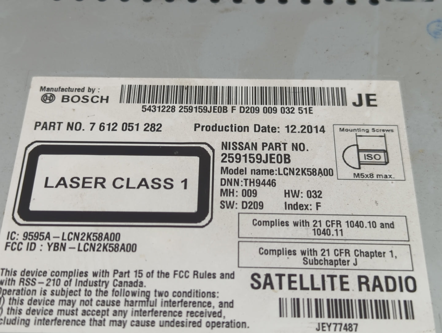 2015 Nissan Sentra Radio AM FM Cd Player Receiver Replacement P/N:259159JE0B 7 612 051 282 Fits Fits 2016 2017 2018 2019 OEM
