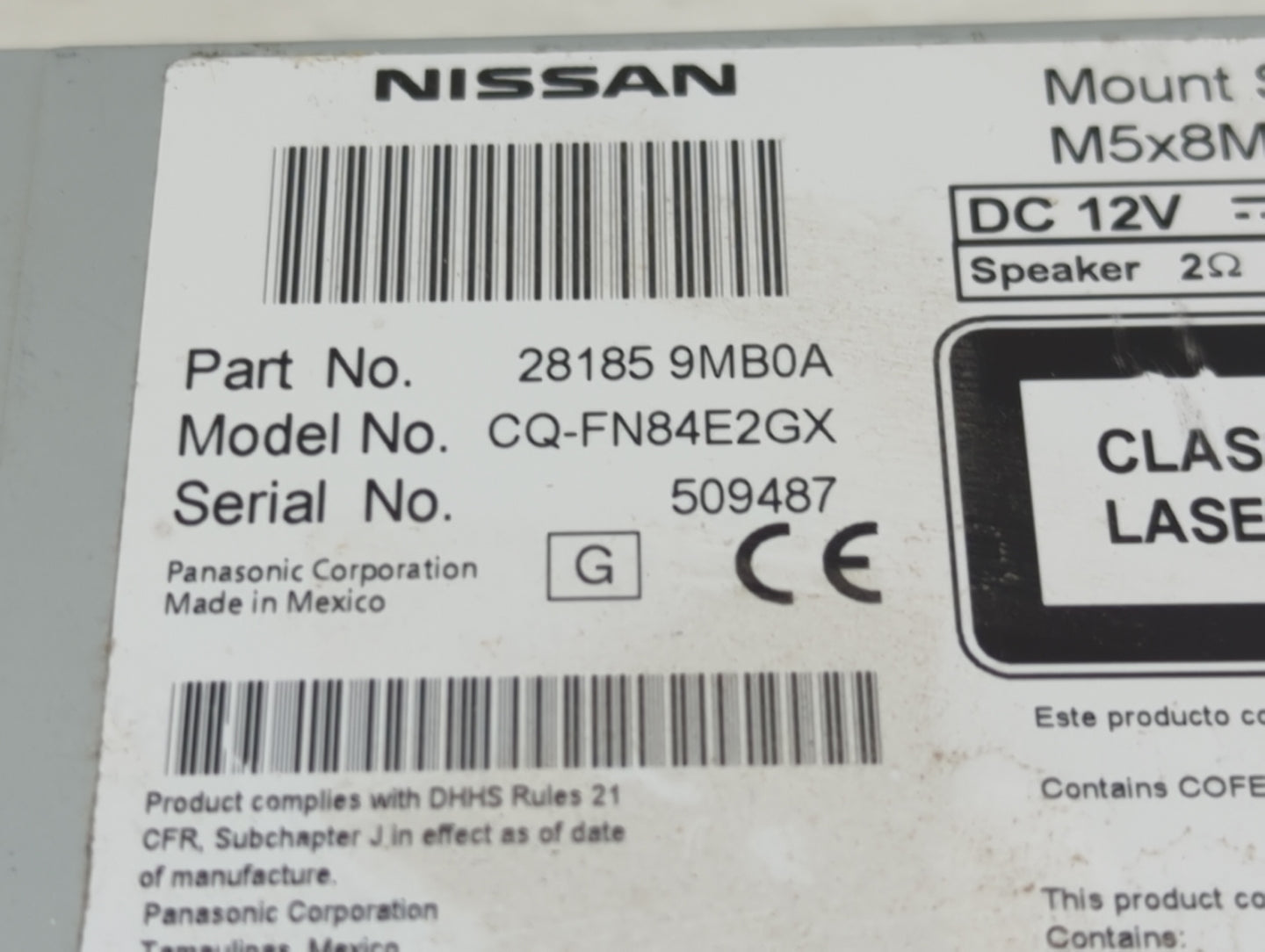 2015 Nissan Sentra Radio AM FM Cd Player Receiver Replacement P/N:28185 9MB0A Fits Fits 2016 OEM Used Auto Parts - Oemusedau