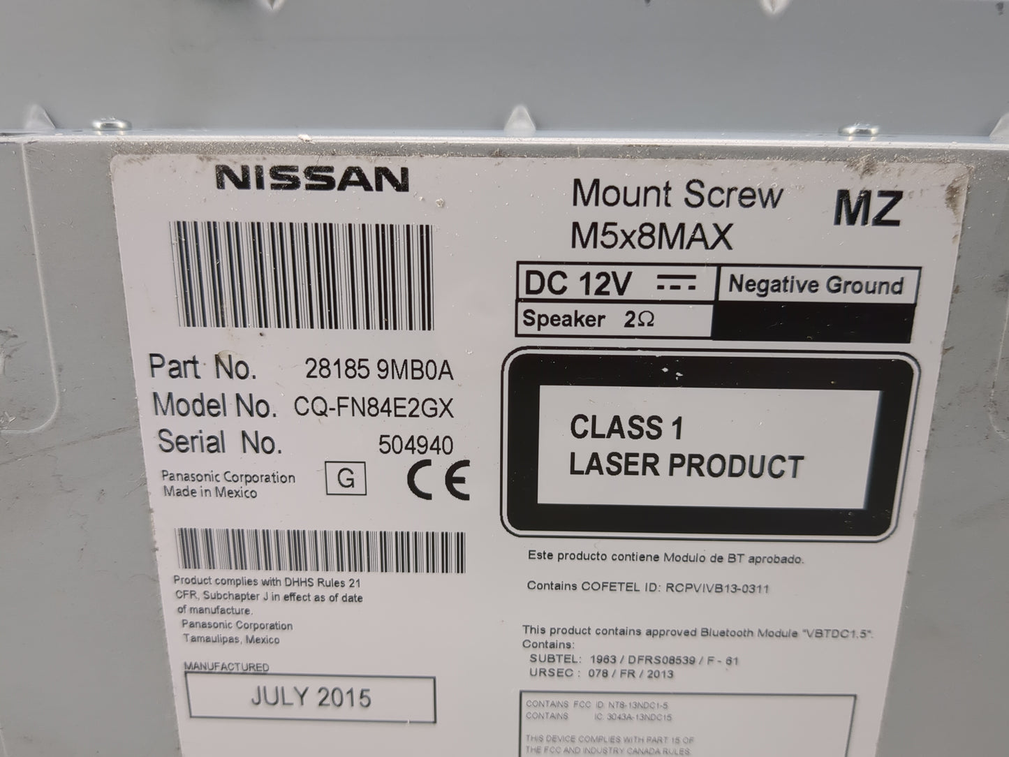 2015 Nissan Sentra Radio AM FM Cd Player Receiver Replacement P/N:28185 9MB0A CQ-FN84E2GX, 281859MB0A Fits Fits 2016 OEM Use