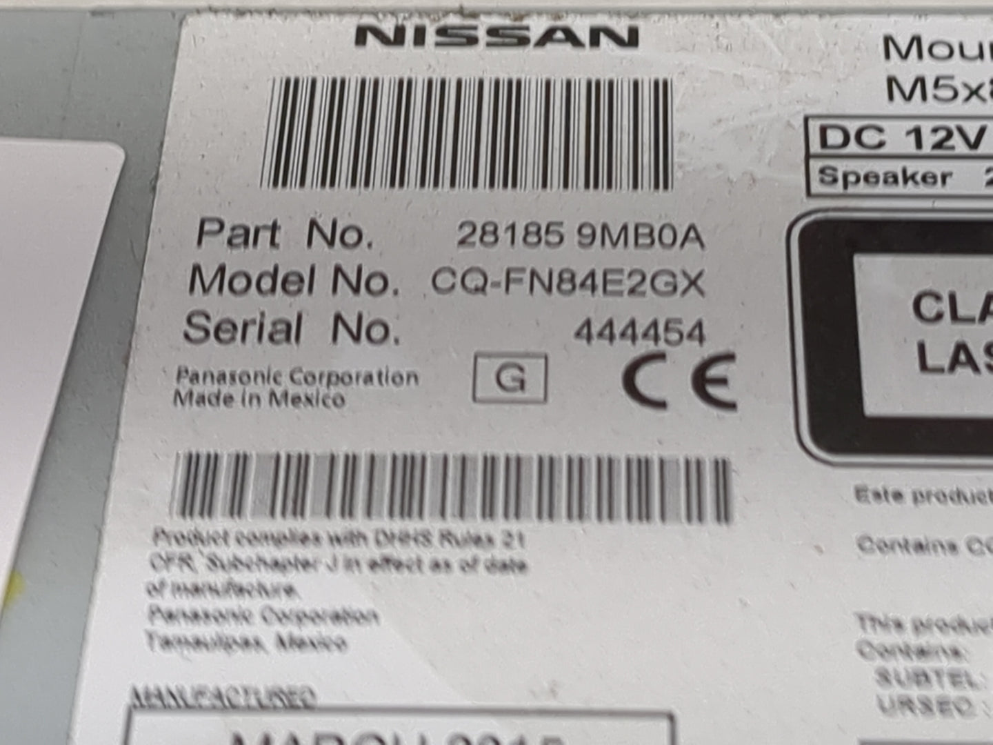 2015-2017 Nissan Sentra Radio AM FM Cd Player Receiver Replacement P/N:28185 9MB0A CQ-FN84E2GX Fits Fits 2015 2016 2017 2018