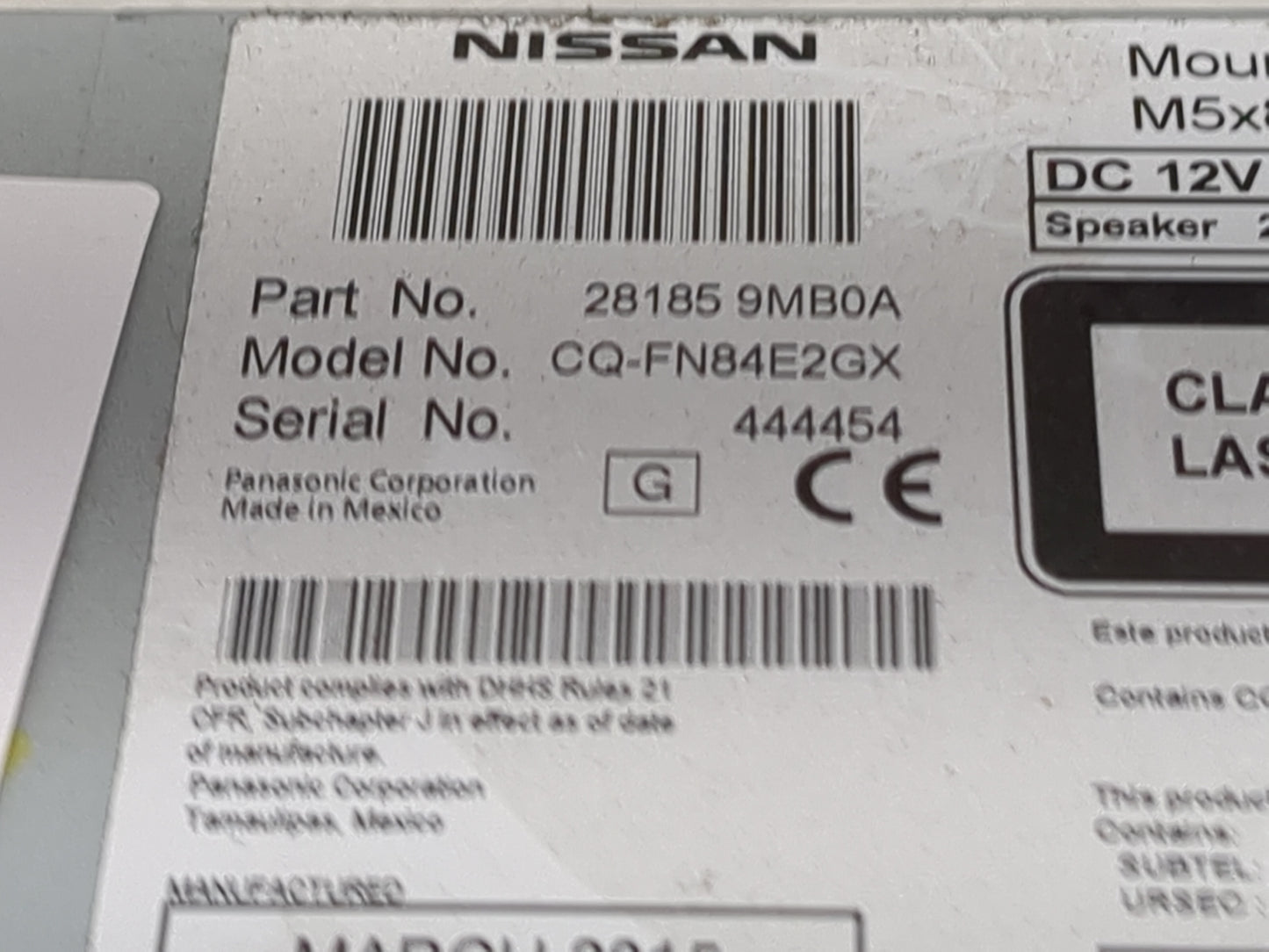 2015-2017 Nissan Sentra Radio AM FM Cd Player Receiver Replacement P/N:28185 9MB0A CQ-FN84E2GX Fits Fits 2015 2016 2017 2018