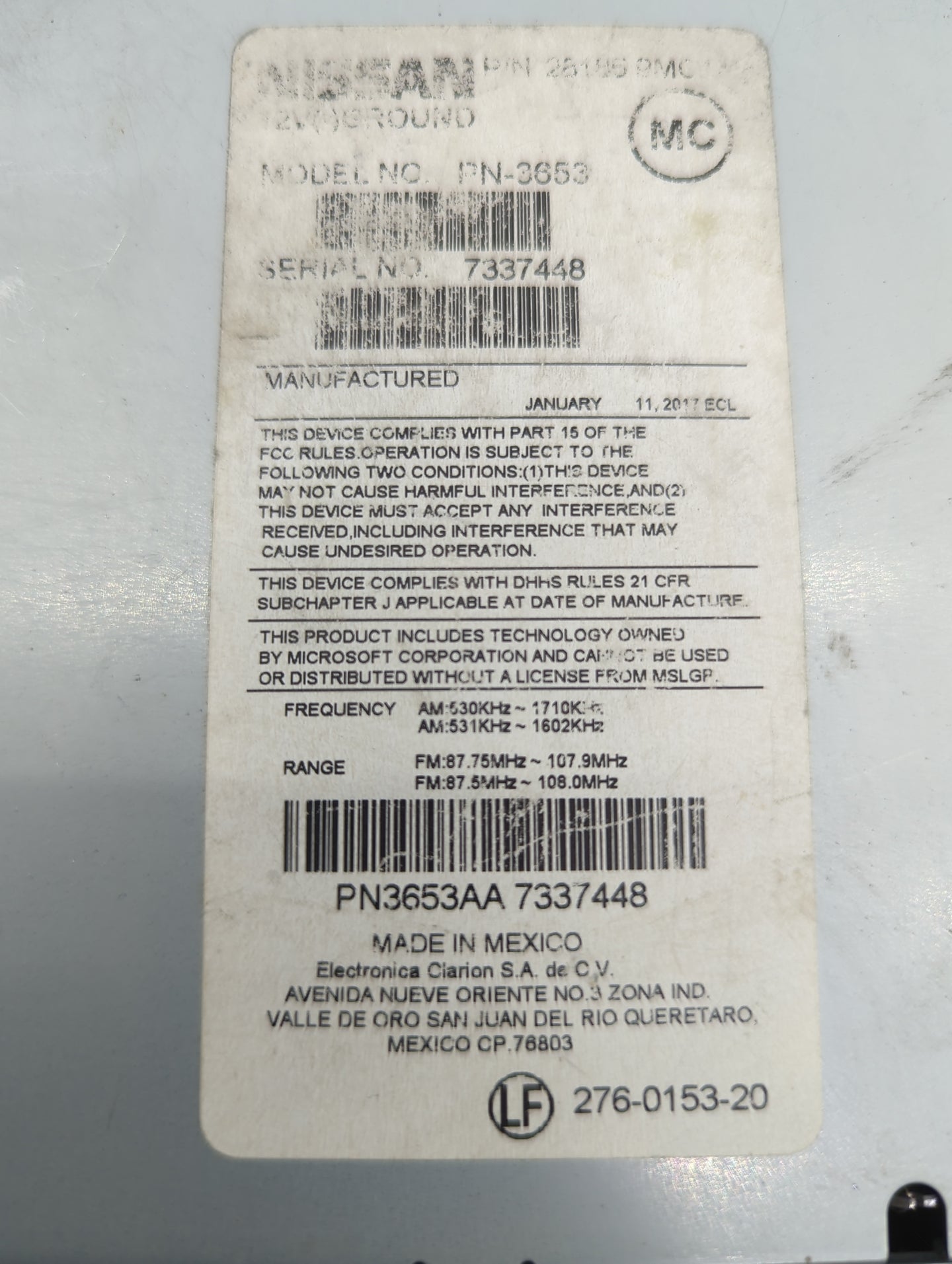 2015-2018 Nissan Versa Radio AM FM Cd Player Receiver Replacement P/N:281859MC1A PN3653AA, PN-3653 Fits Fits 2015 2016 2017 