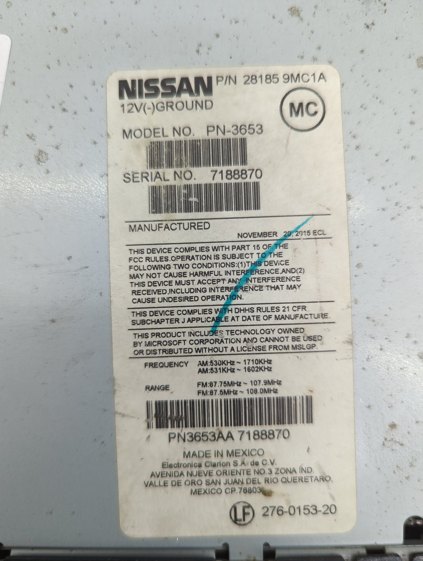 2015-2018 Nissan Versa Radio AM FM Cd Player Receiver Replacement P/N:281859MC1A PN-3653, PN3653AA Fits Fits 2015 2016 2017 