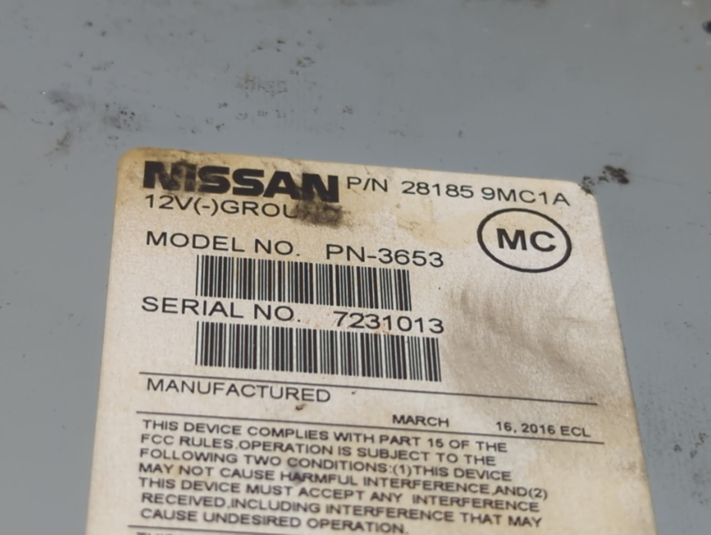 2015-2016 Nissan Versa Radio AM FM Cd Player Receiver Replacement P/N:281859MC1A PN-3653 Fits Fits 2015 2016 OEM Used Auto P
