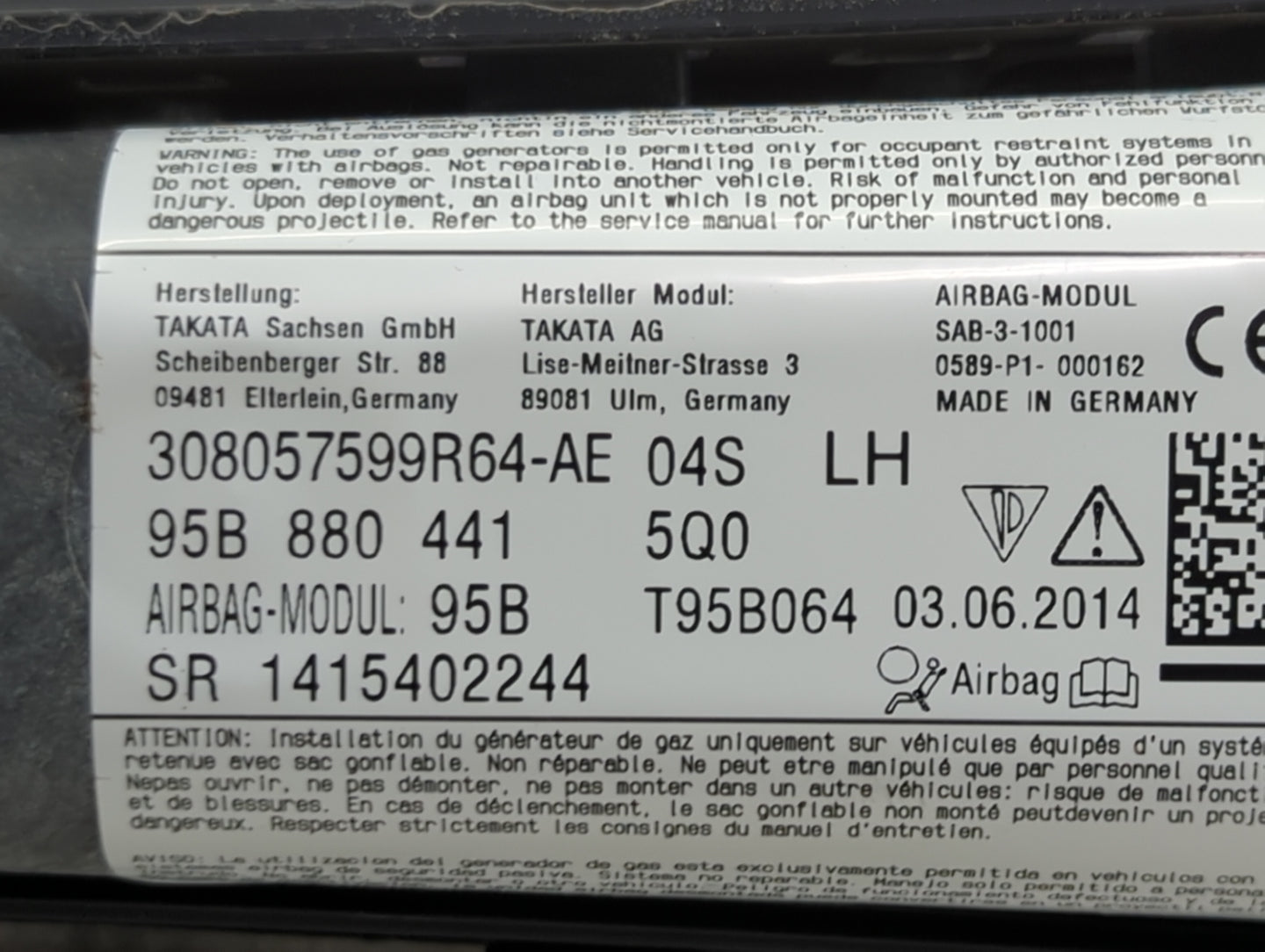 2015-2019 Porsche Macan Air Bag Driver Left Knee Oem 1465957 - Oemusedautoparts1.com