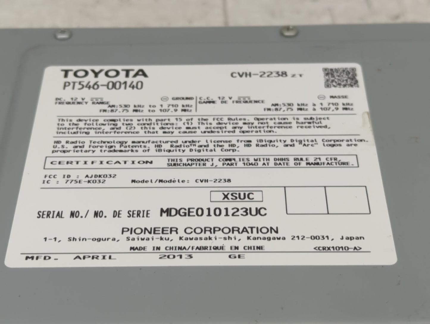 2013-2015 Scion Fr-S Radio AM FM Cd Player Receiver Replacement P/N:PT546-00140 Fits Fits 2012 2013 2014 2015 2016 OEM Used 