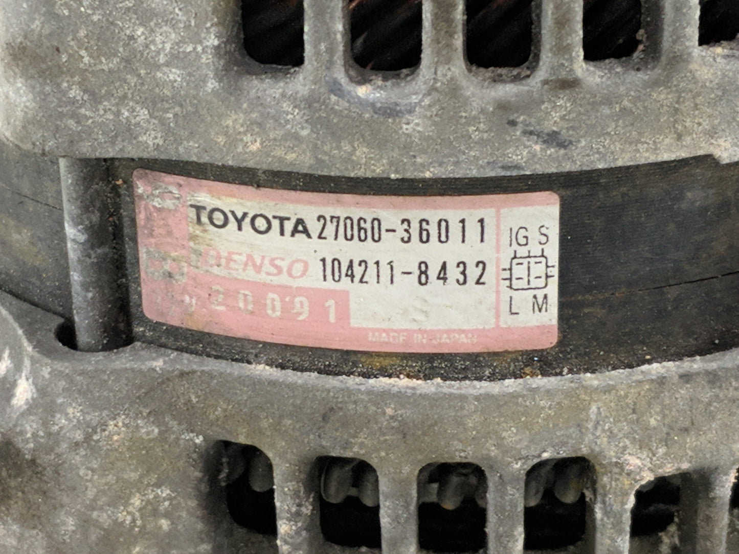 2011-2016 Scion Tc Alternator Replacement Generator Charging Assembly Engine OEM P/N:27060-36011 Fits OEM Used Auto Parts - 