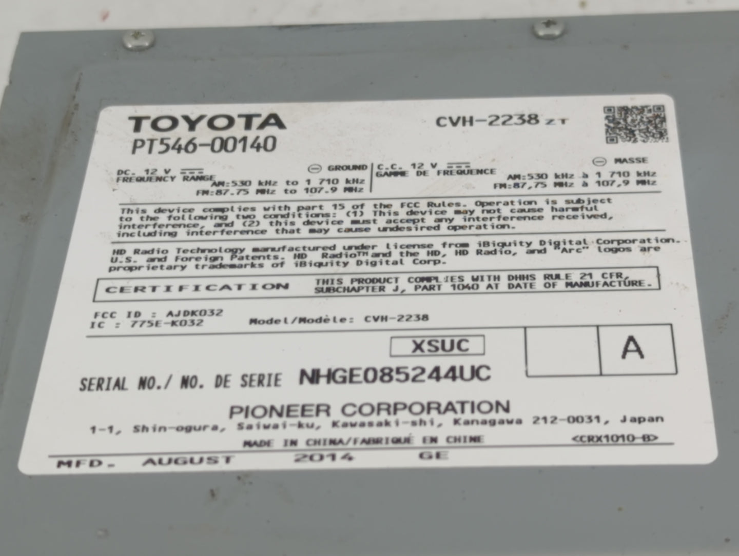 2013-2016 Scion Tc Radio AM FM Cd Player Receiver Replacement P/N:PT546-00140 Fits Fits 2012 2013 2014 2015 2016 OEM Used Au