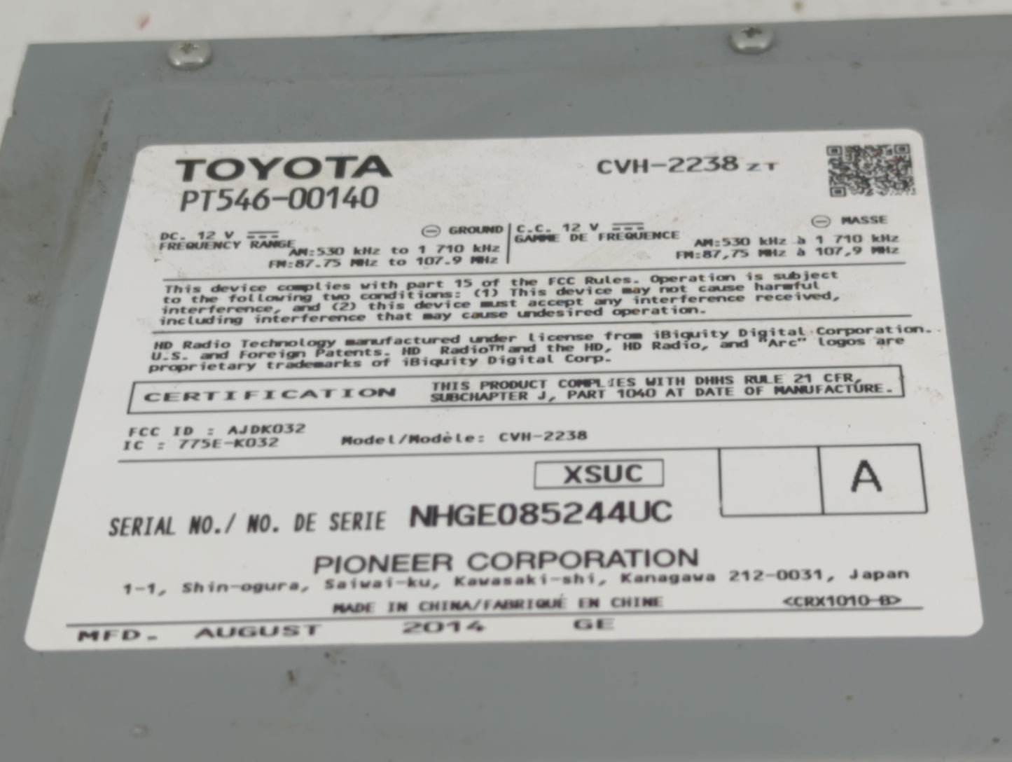 2013-2016 Scion Tc Radio AM FM Cd Player Receiver Replacement P/N:PT546-00140 Fits Fits 2012 2013 2014 2015 2016 OEM Used Au