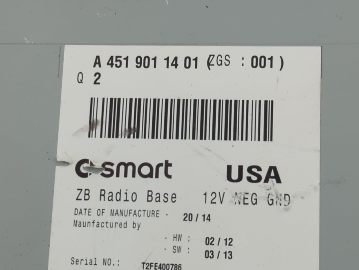 2008-2016 Smart Fortwo Radio AM FM Cd Player Receiver Replacement P/N:A 451 901 14 01 Fits OEM Used Auto Parts - Oemusedauto