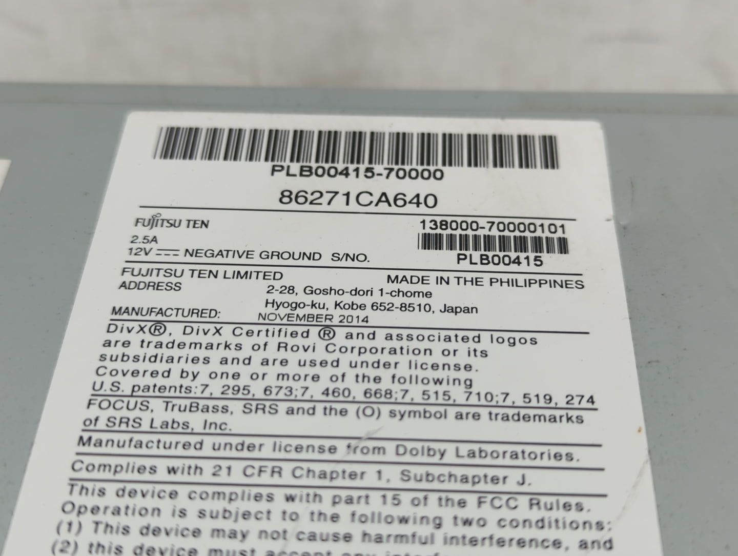 2015 Subaru Brz Information Display Screen - Oemusedautoparts1.com