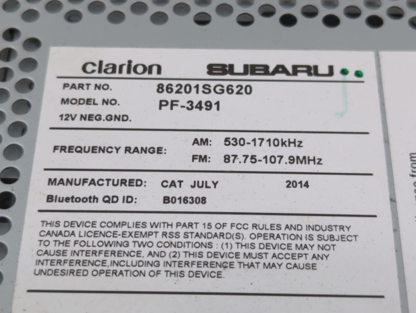 2015 Subaru Forester Radio AM FM Cd Player Receiver Replacement P/N:86201SG620 Fits OEM Used Auto Parts - Oemusedautoparts1.