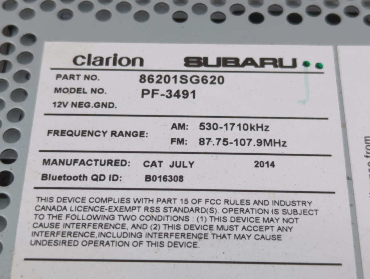 2014-2015 Subaru Forester Radio AM FM Cd Player Receiver Replacement P/N:86201SG620 Fits Fits 2014 2015 OEM Used Auto Parts 