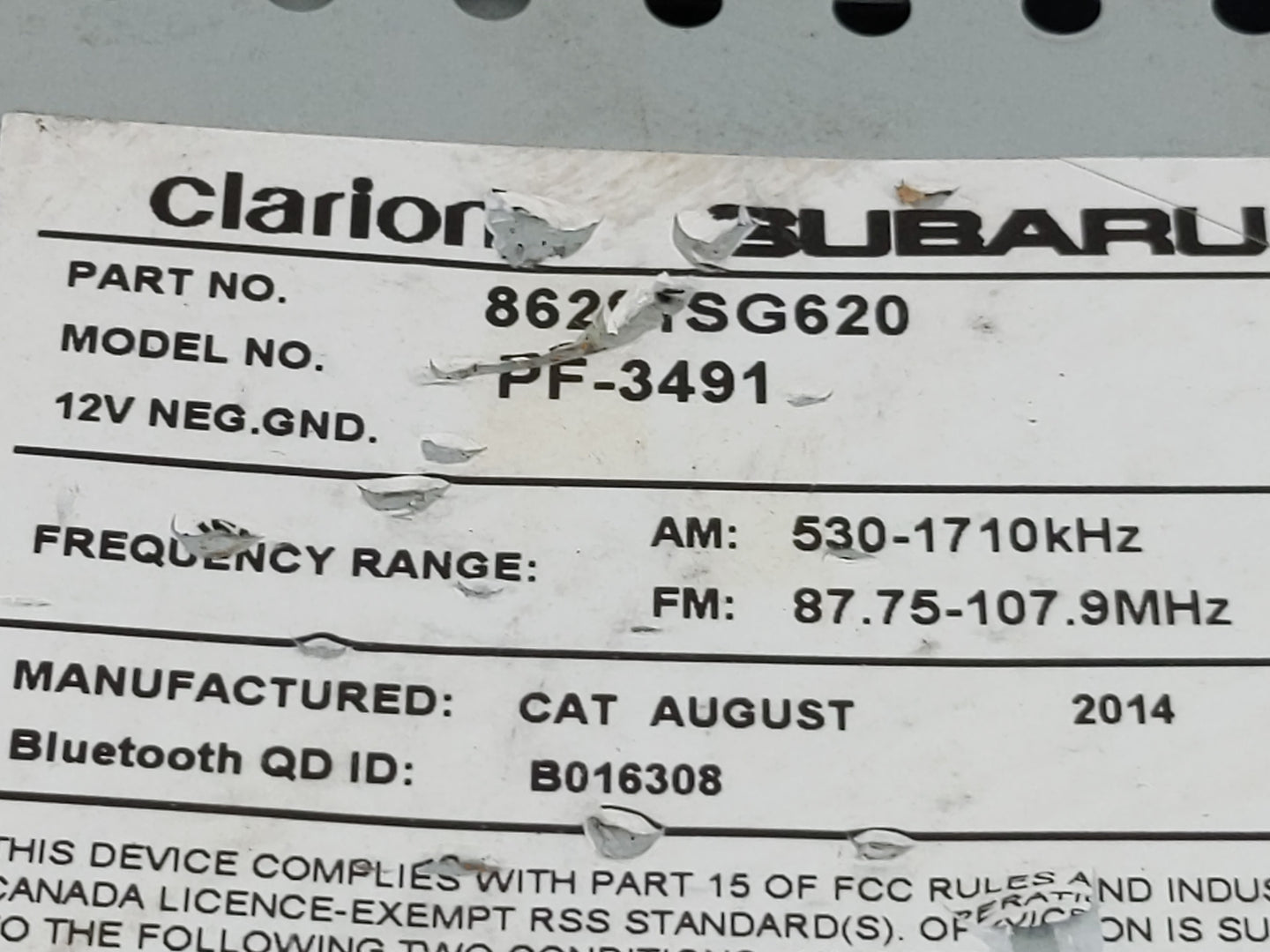 2015 Subaru Forester Radio AM FM Cd Player Receiver Replacement P/N:86271SG650 Fits OEM Used Auto Parts - Oemusedautoparts1.