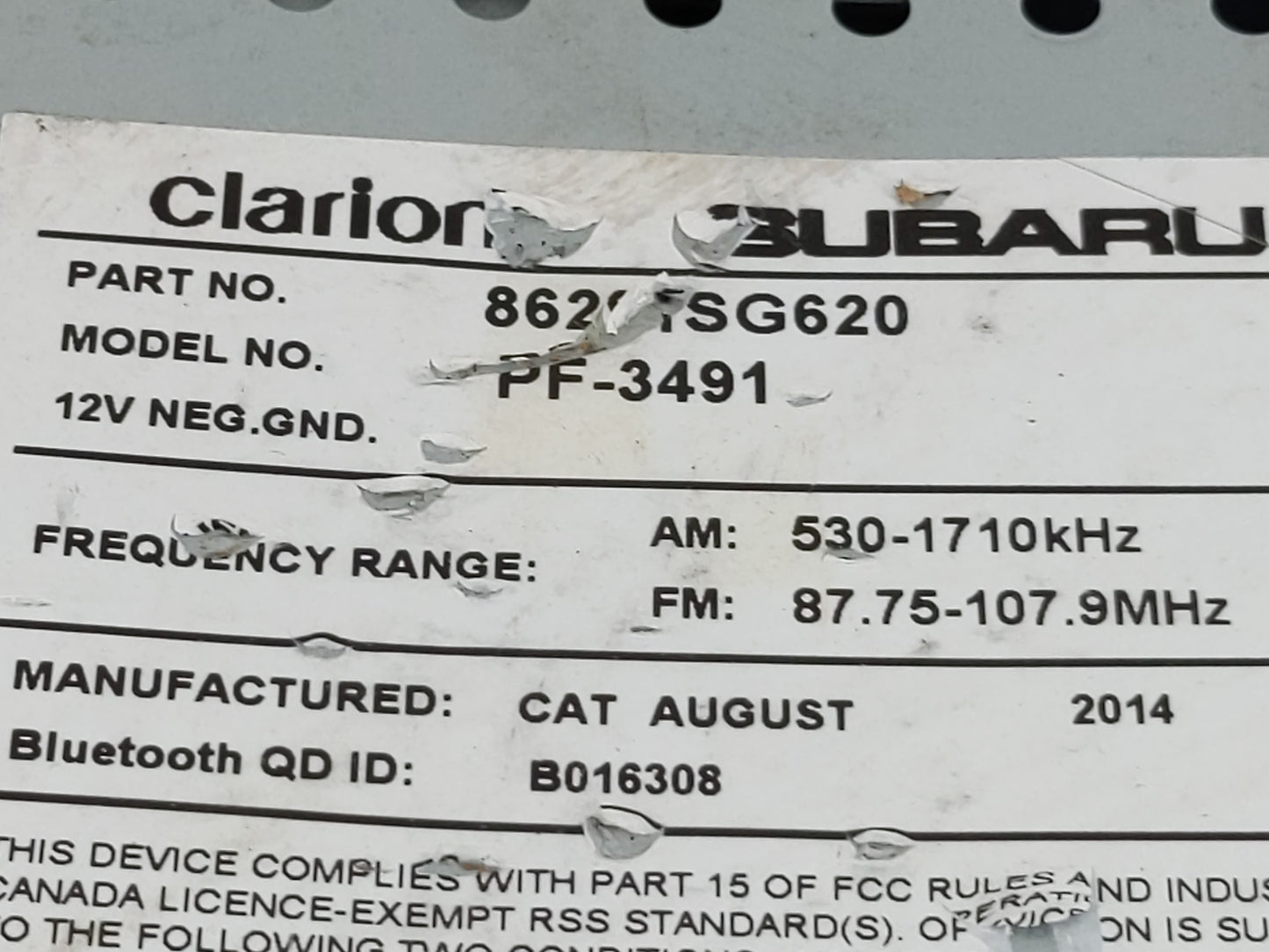 2015 Subaru Forester Radio AM FM Cd Player Receiver Replacement P/N:86271SG650 Fits OEM Used Auto Parts - Oemusedautoparts1.