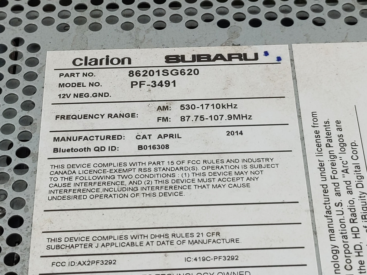 2015 Subaru Forester Radio AM FM Cd Player Receiver Replacement P/N:86201SG620 Fits OEM Used Auto Parts - Oemusedautoparts1.