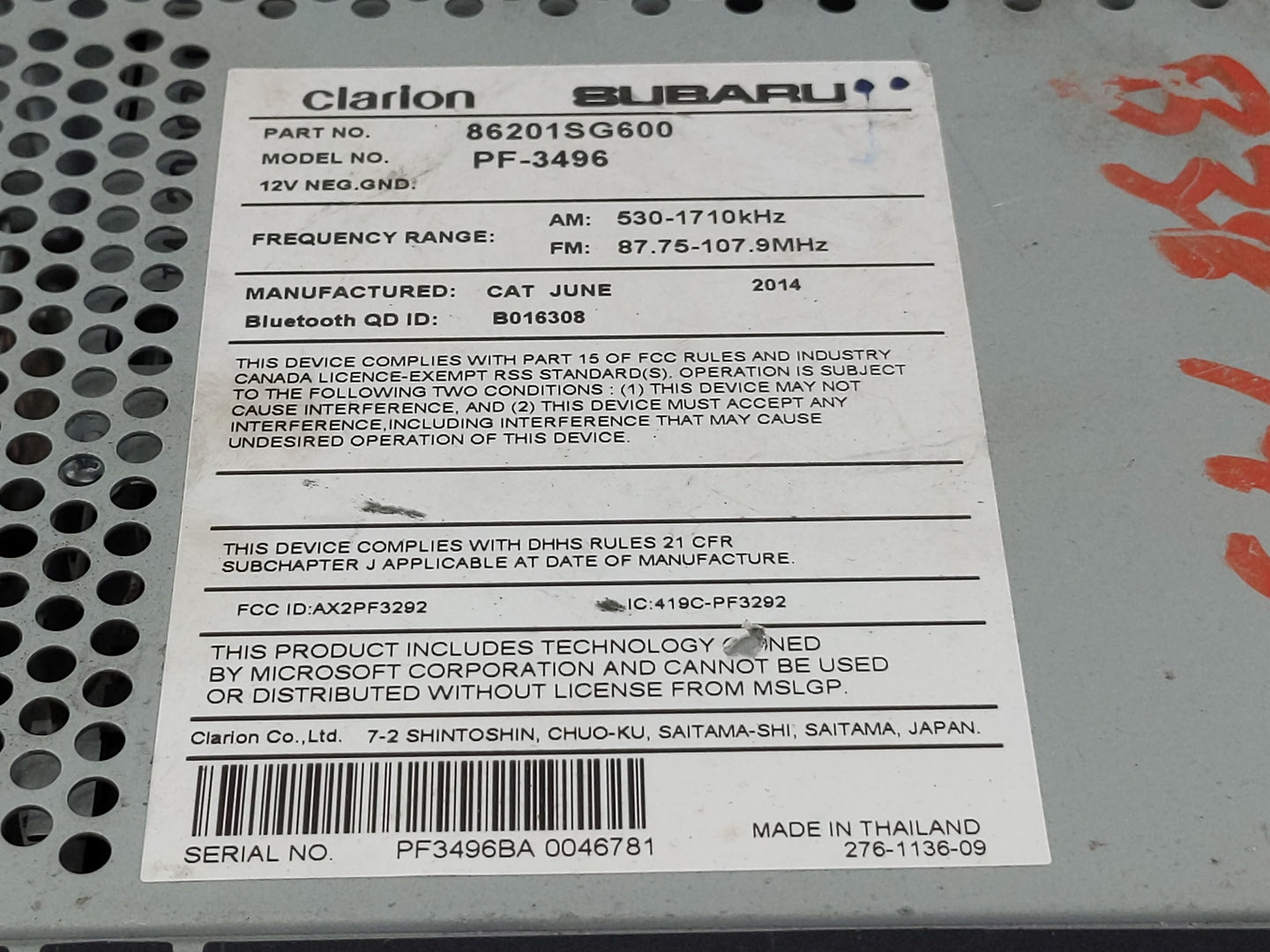 2015 Subaru Forester Radio AM FM Cd Player Receiver Replacement P/N:86201SG620 86201SG600 Fits OEM Used Auto Parts - Oemused