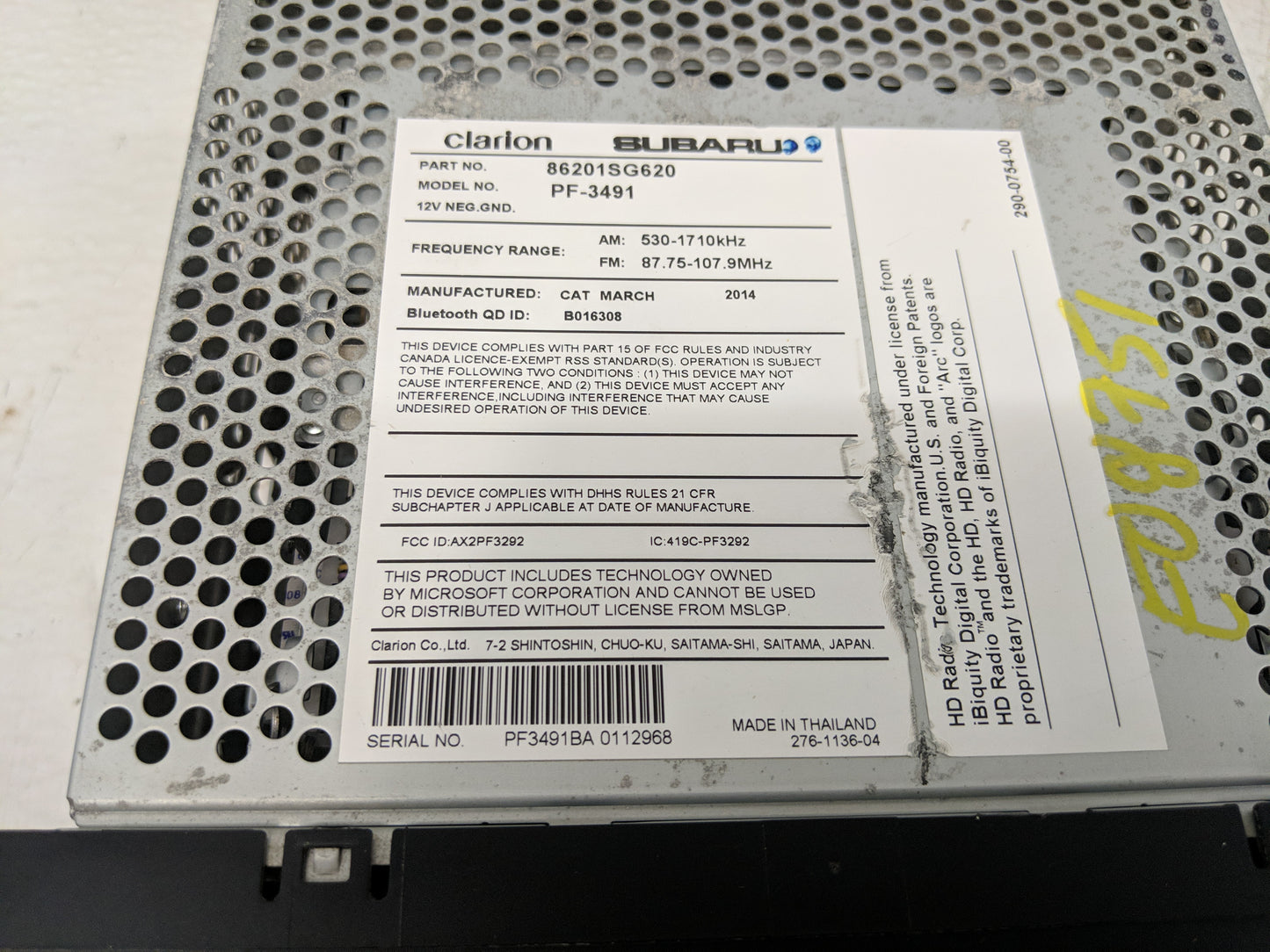 2015 Subaru Forester Radio AM FM Cd Player Receiver Replacement P/N:86201SG620 Fits OEM Used Auto Parts - Oemusedautoparts1.