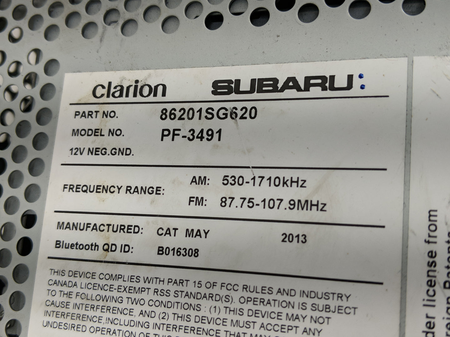 2015 Subaru Forester Radio AM FM Cd Player Receiver Replacement P/N:86201SG620 Fits OEM Used Auto Parts - Oemusedautoparts1.