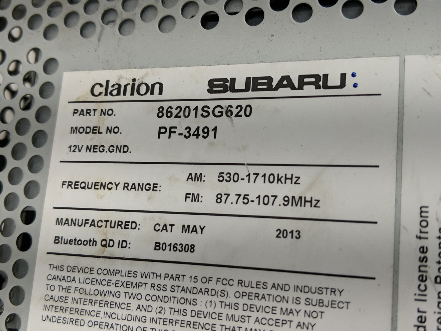 2015 Subaru Forester Radio AM FM Cd Player Receiver Replacement P/N:86201SG620 Fits OEM Used Auto Parts - Oemusedautoparts1.