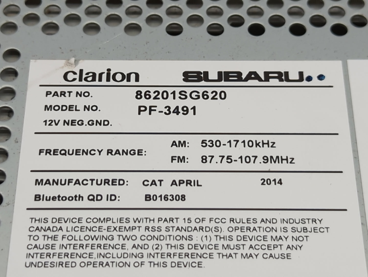 2015 Subaru Forester Radio AM FM Cd Player Receiver Replacement P/N:86201SG620 PF-3491, CF625UM Fits OEM Used Auto Parts - O