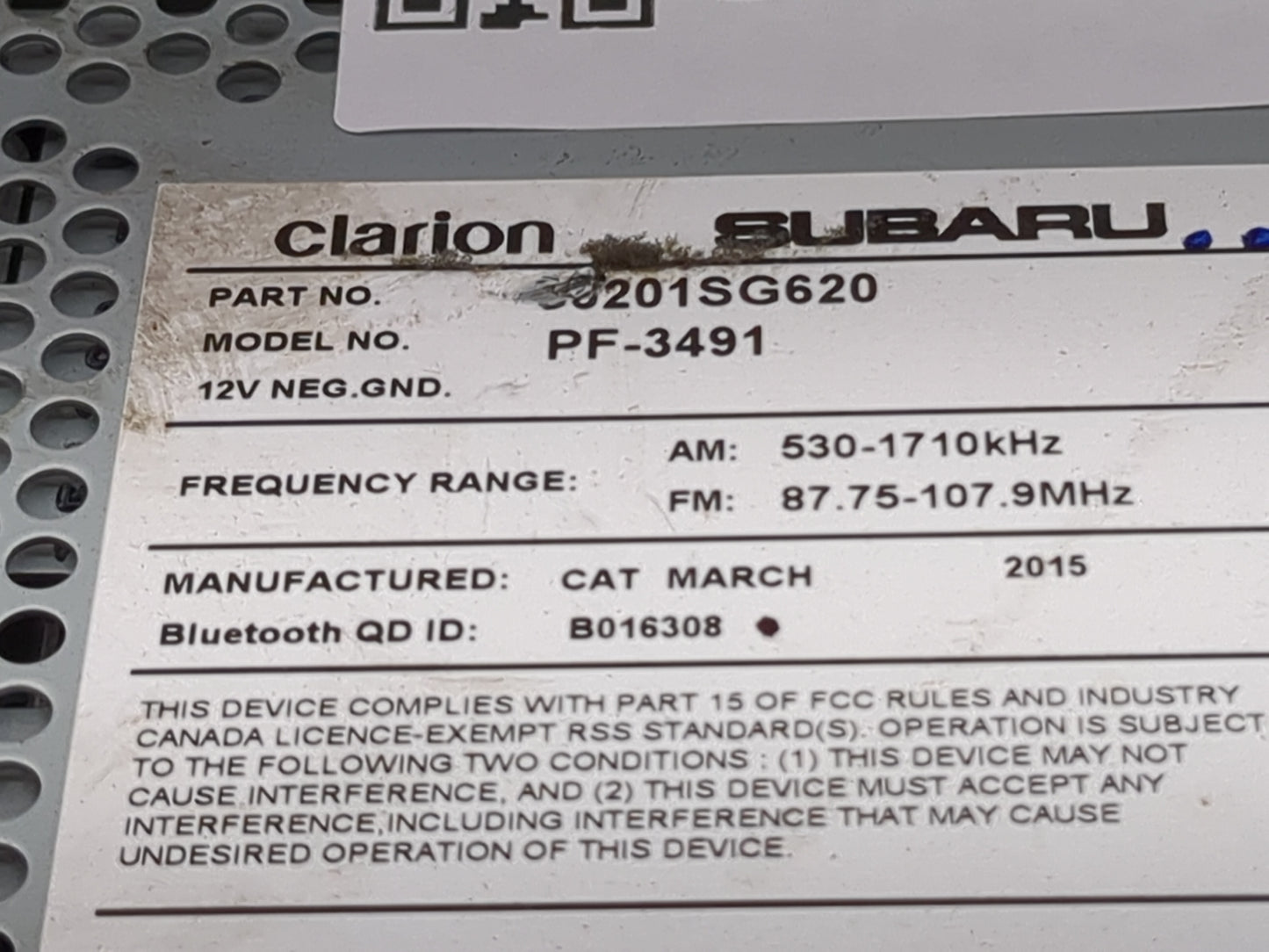 2015 Subaru Forester Radio AM FM Cd Player Receiver Replacement P/N:86201SG620 PF-3491, CF625UM Fits OEM Used Auto Parts - O